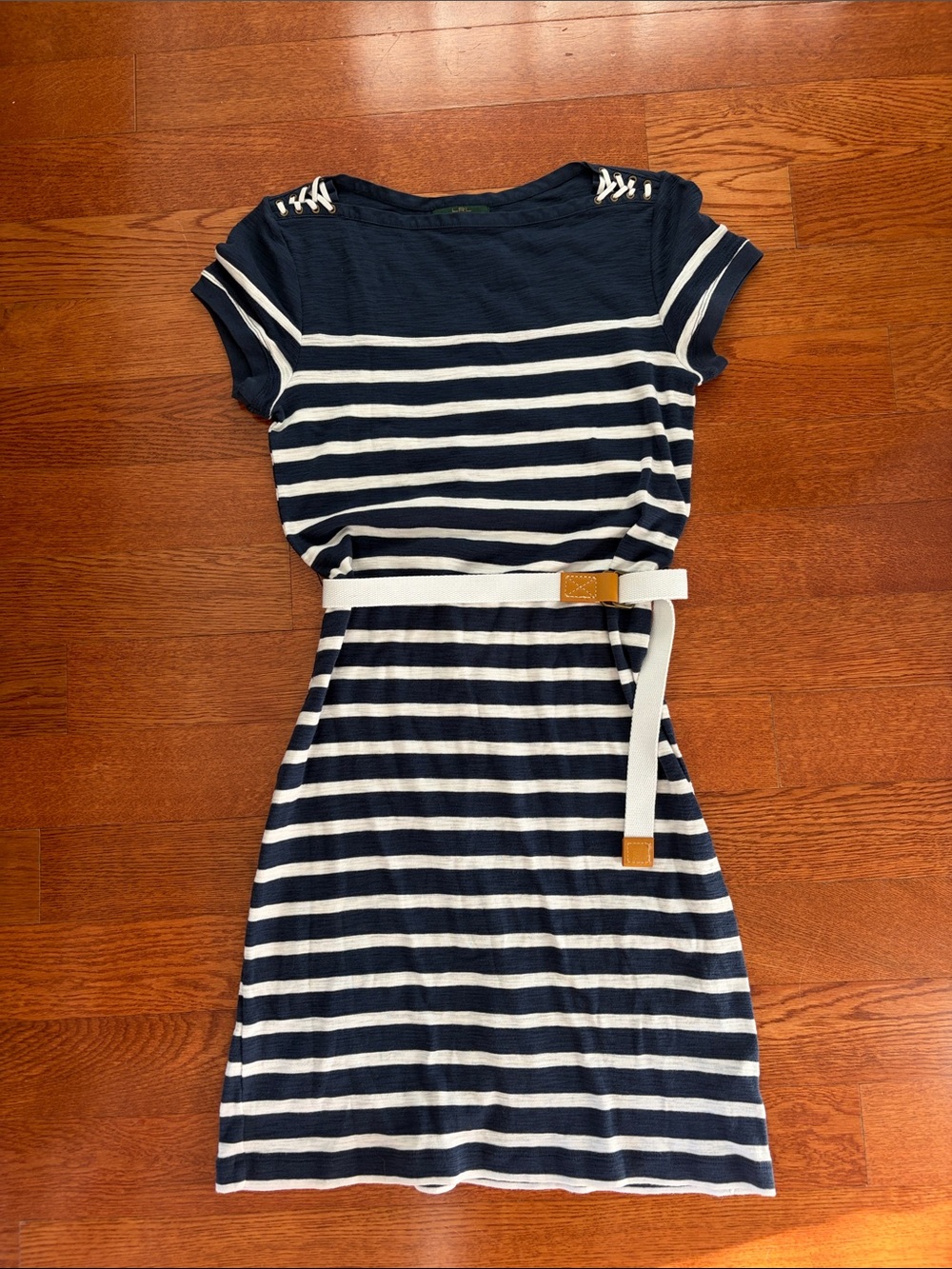 LRL Blue White Stripe T-shirt Dress Nautical PXS